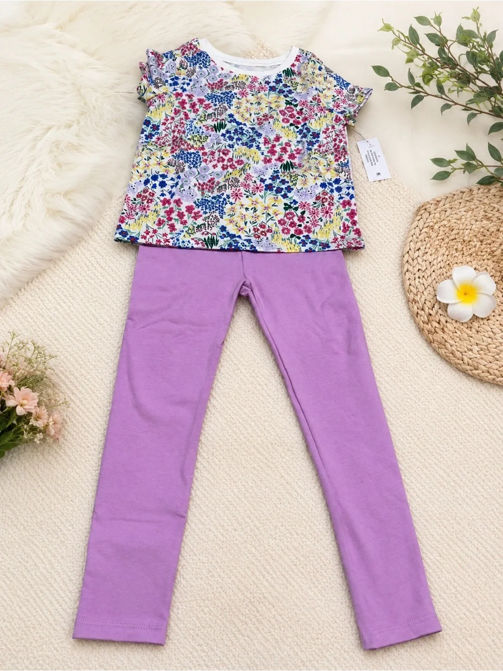 Self-Brand Floral Tee & Lilac Leggings Kids Matching Set